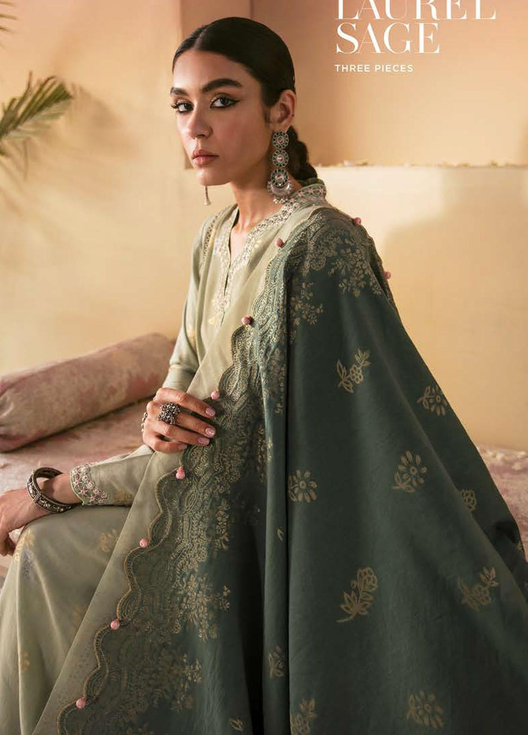 Cross Stitch Embroidered Cotton Suits Unstitched 3 Piece CS23PL D-15 Laurel Sage - Eid Collection