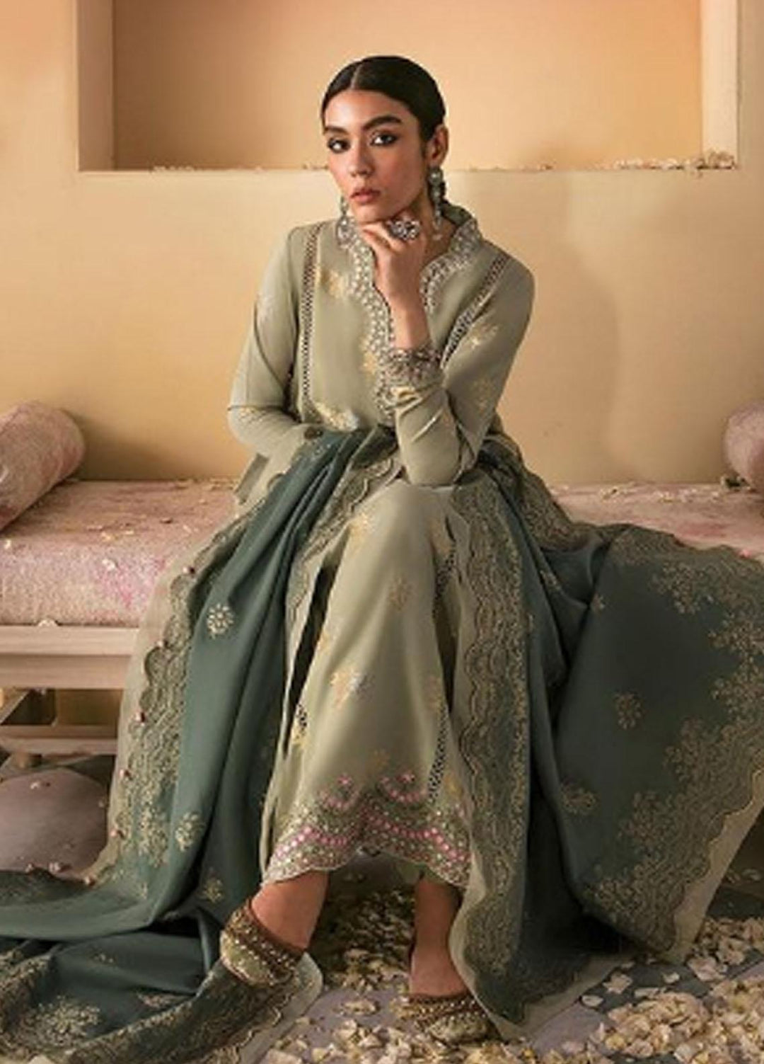 Cross Stitch Embroidered Cotton Suits Unstitched 3 Piece CS23PL D-15 Laurel Sage - Eid Collection