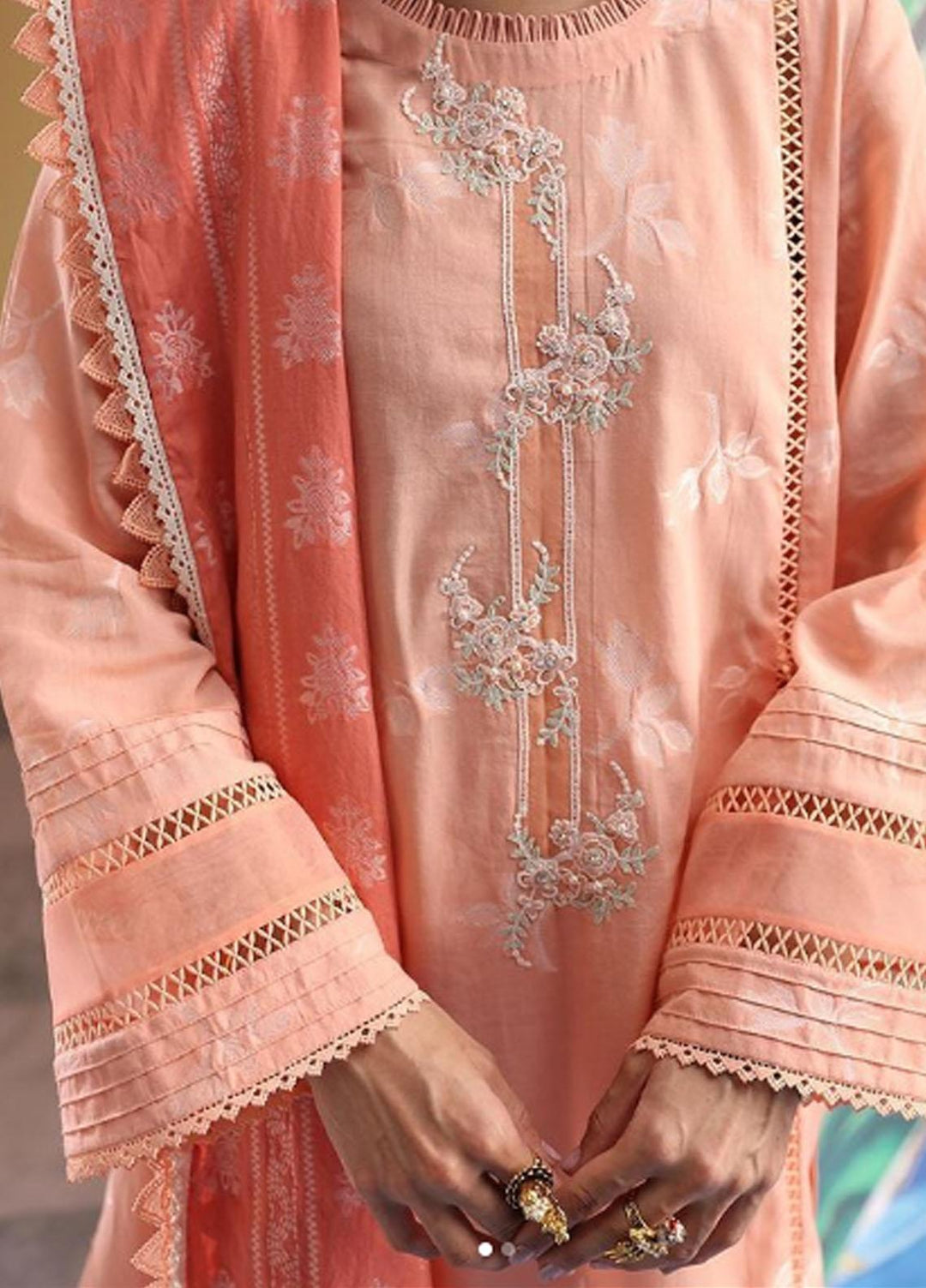 Cross Stitch Embroidered Cotton Suits Unstitched 3 Piece CS23PL D-18 Prim Rose - Eid Collection