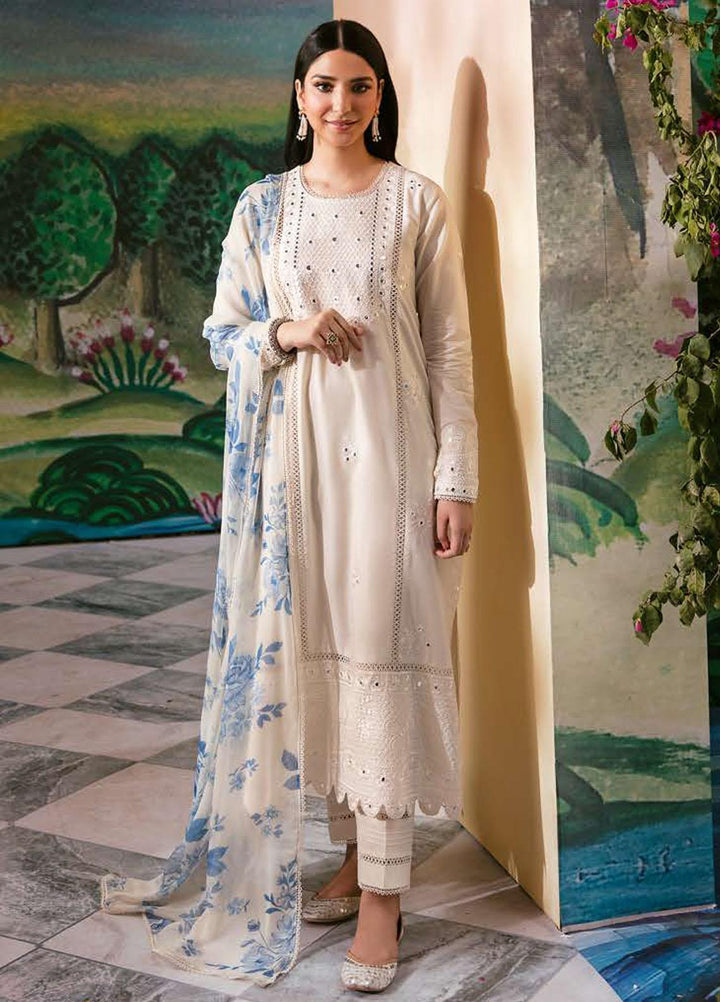 Cross Stitch Embroidered Lawn Suits Unstitched 3 Piece CS23PL D-19 Snow Pearl - Eid Collection