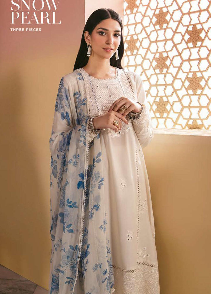 Cross Stitch Embroidered Lawn Suits Unstitched 3 Piece CS23PL D-19 Snow Pearl - Eid Collection