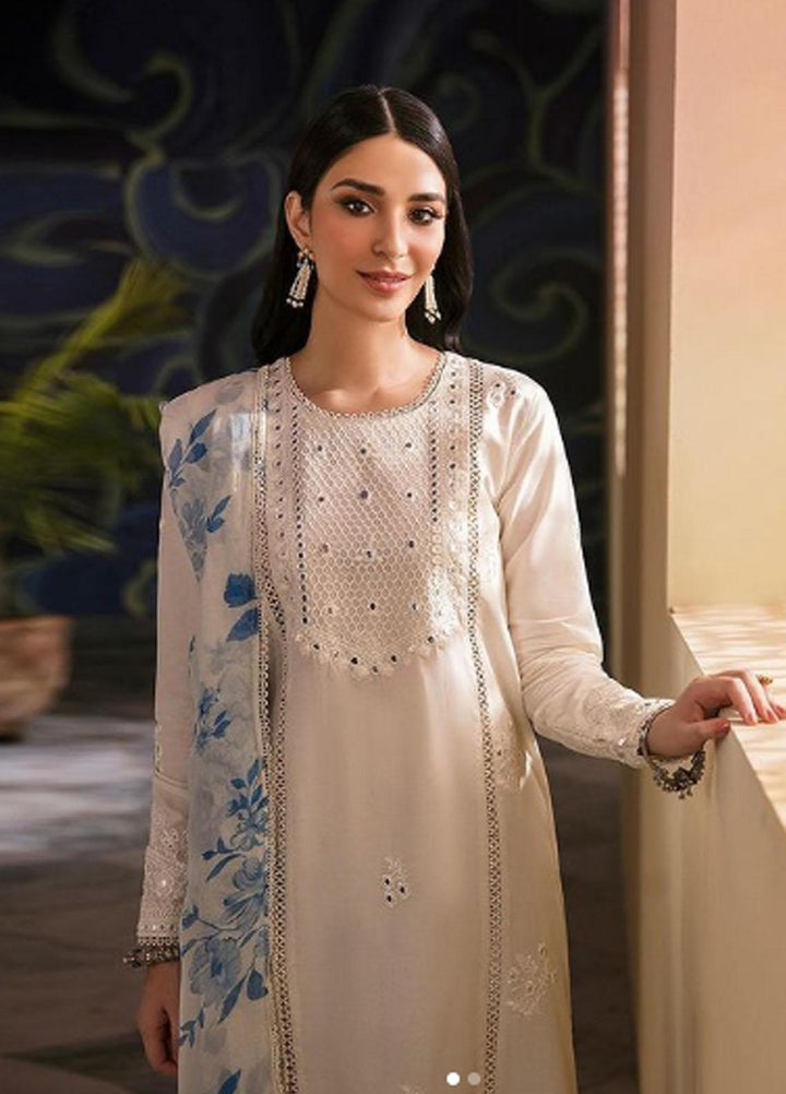 Cross Stitch Embroidered Lawn Suits Unstitched 3 Piece CS23PL D-19 Snow Pearl - Eid Collection
