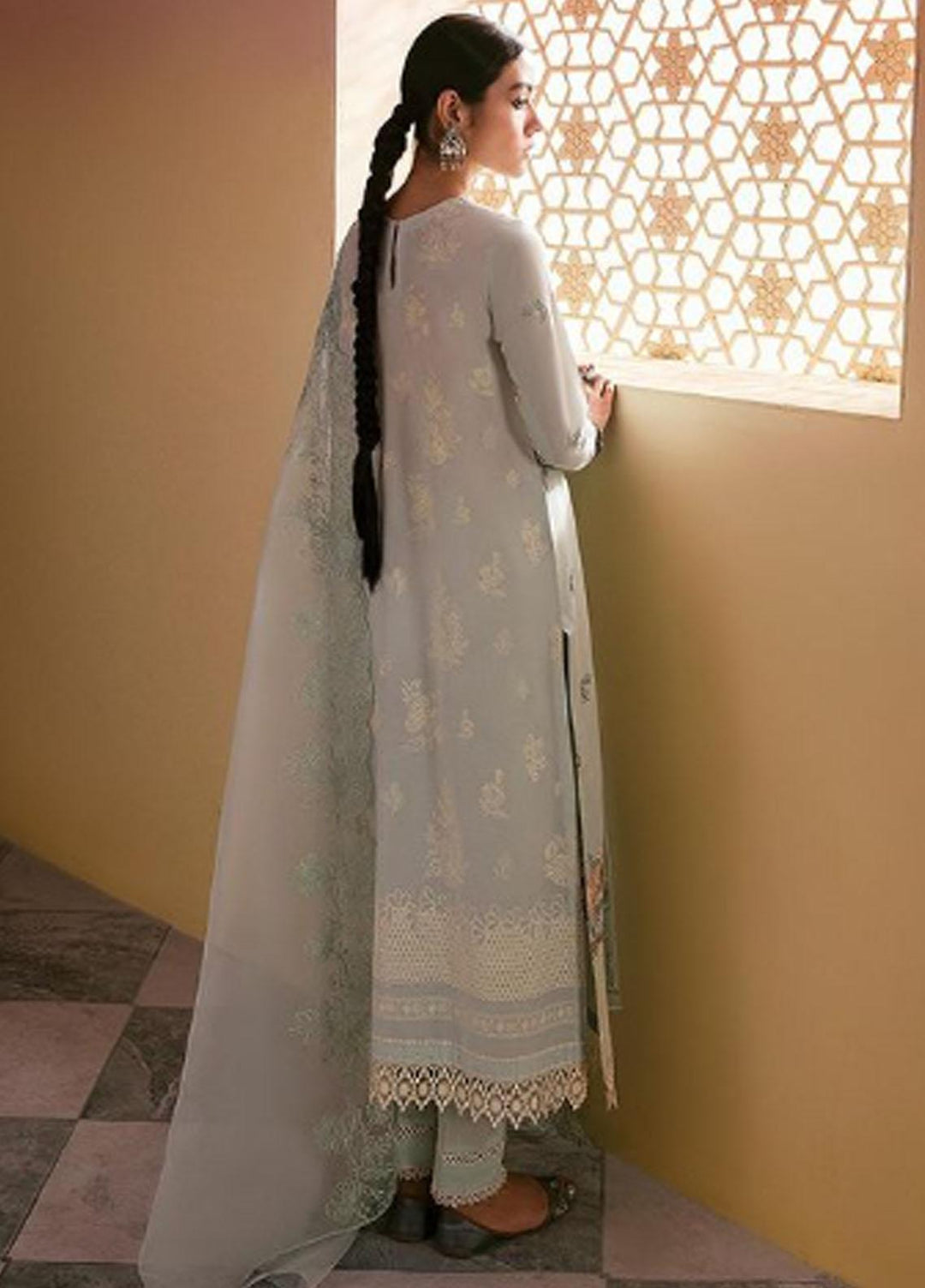 Cross Stitch Embroidered Lawn Suits Unstitched 3 Piece CS23PL D-20 Hazy Cerulean - Eid Collection