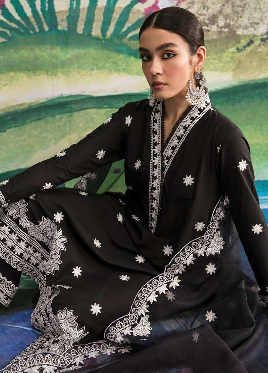 Cross Stitch Embroidered Lawn Suits Unstitched 3 Piece CS23PL D-21 Inky Glint - Eid Collection