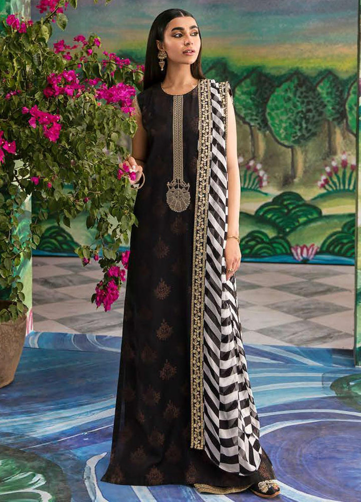 Cross Stitch Embroidered Cotton Suits Unstitched 3 Piece CS23PL D-22 Gold Foil - Eid Collection