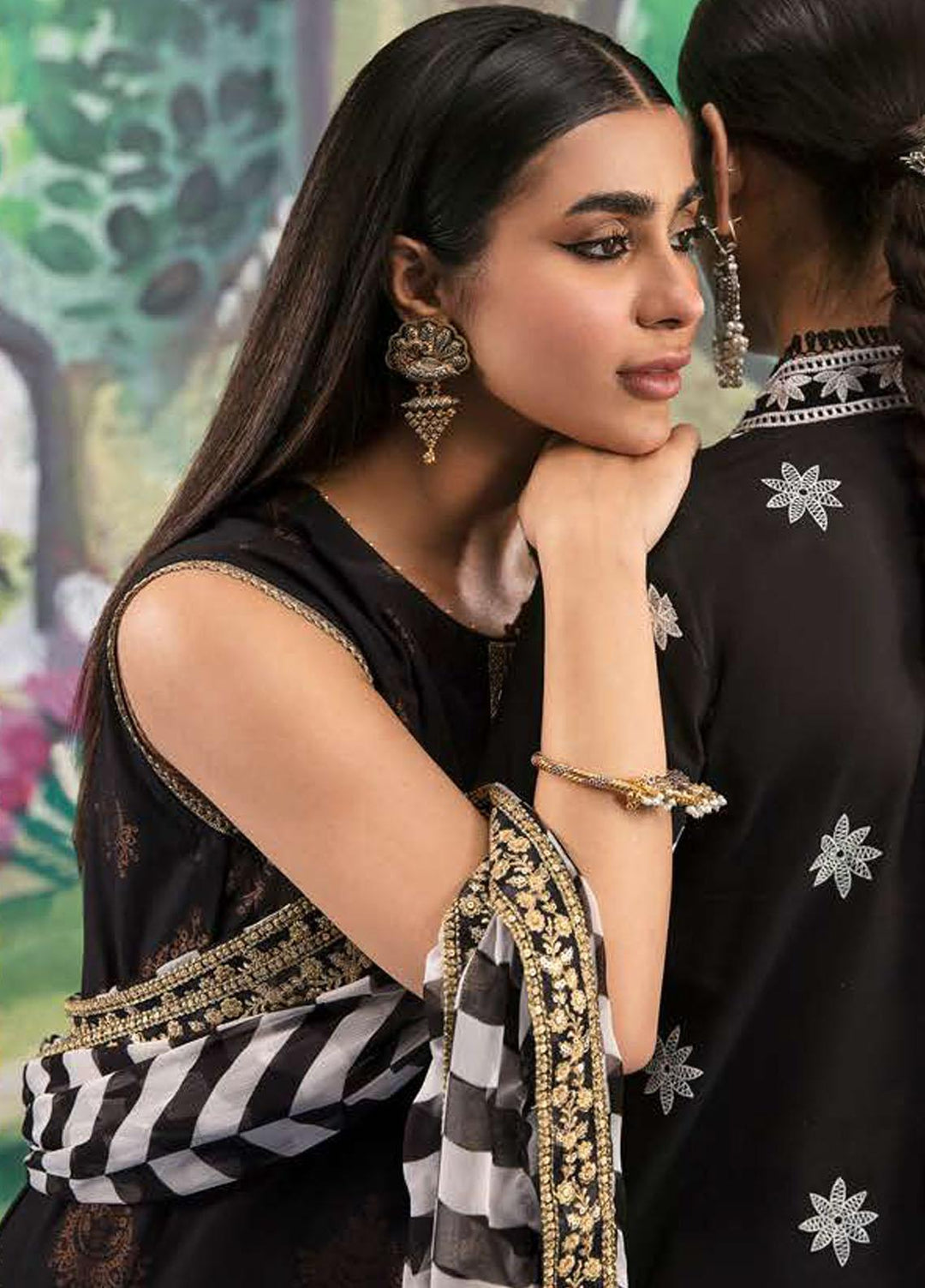 Cross Stitch Embroidered Cotton Suits Unstitched 3 Piece CS23PL D-22 Gold Foil - Eid Collection