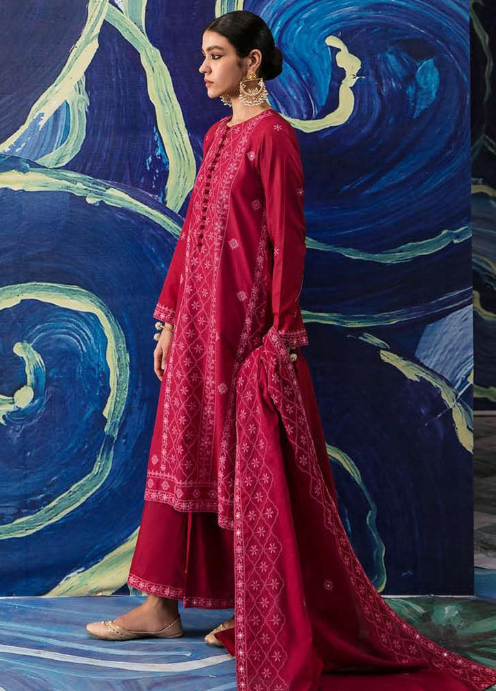 Cross Stitch Embroidered Lawn Suits Unstitched 3 Piece CS23PL D-23 Garnet Glare - Eid Collection
