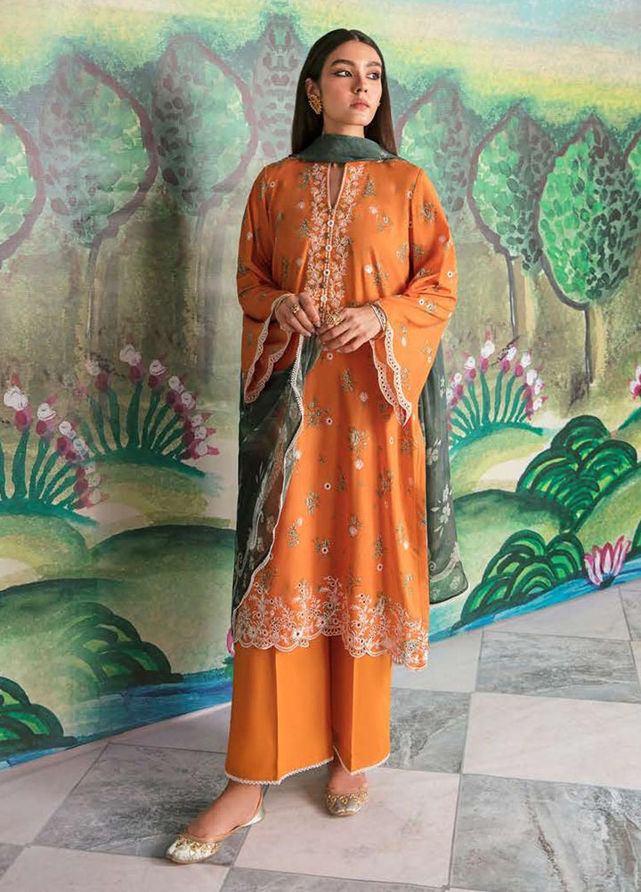 Cross Stitch Embroidered Lawn Suits Unstitched 3 Piece CS23PL D-24 Daisy Gold - Eid Collection
