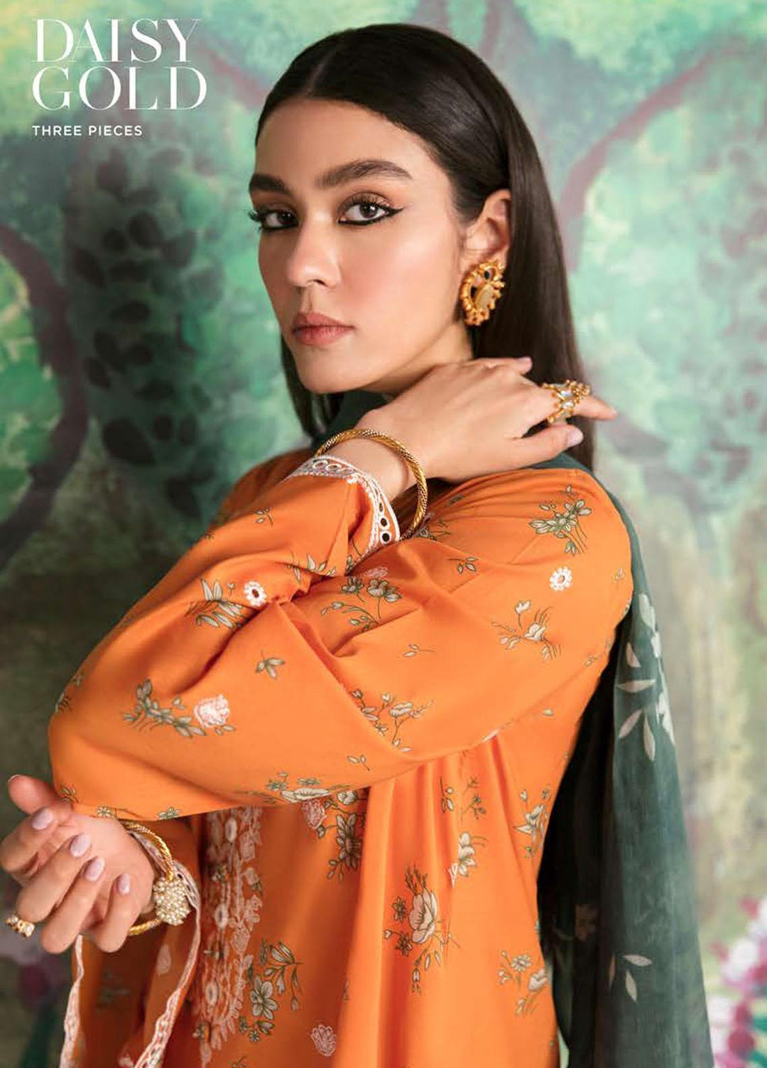 Cross Stitch Embroidered Lawn Suits Unstitched 3 Piece CS23PL D-24 Daisy Gold - Eid Collection