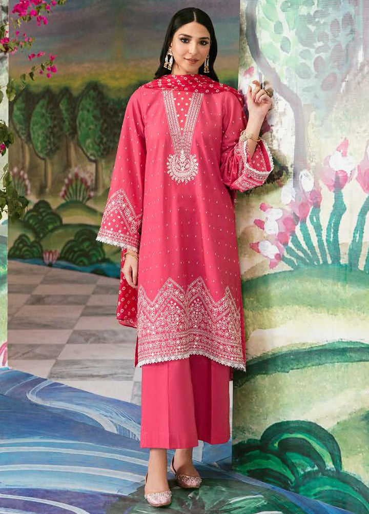 Cross Stitch Embroidered Lawn Suits Unstitched 3 Piece CS23PL D-25 Fuchia Carnation - Eid Collection