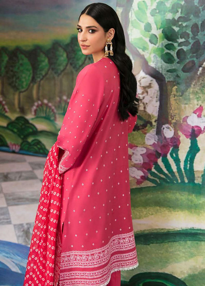 Cross Stitch Embroidered Lawn Suits Unstitched 3 Piece CS23PL D-25 Fuchia Carnation - Eid Collection