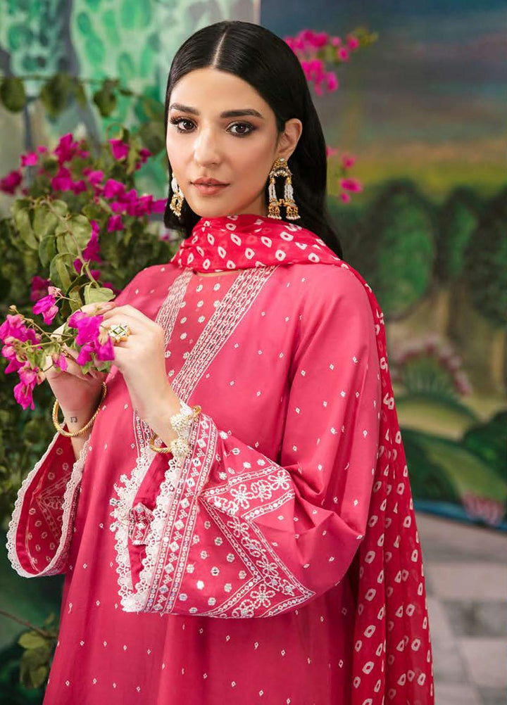 Cross Stitch Embroidered Lawn Suits Unstitched 3 Piece CS23PL D-25 Fuchia Carnation - Eid Collection