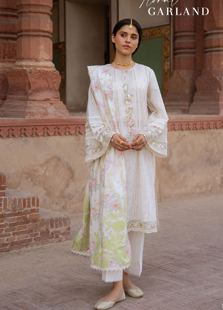 Cross Stitch Print N Embroidery Lawn Suits Unstitched 3 Piece CS25EL Floral Garland - Summer Collection