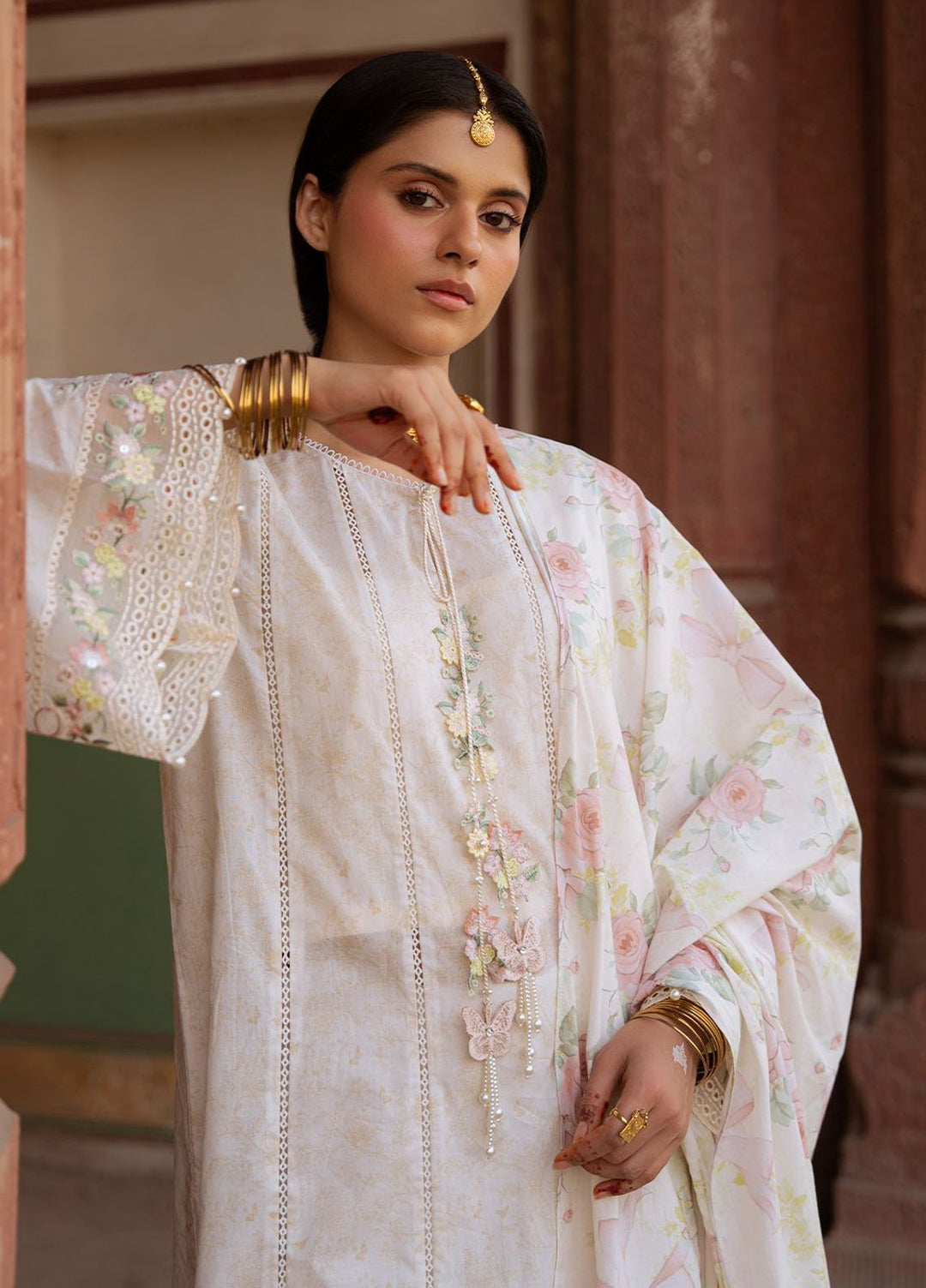 Cross Stitch Print N Embroidery Lawn Suits Unstitched 3 Piece CS25EL Floral Garland - Summer Collection
