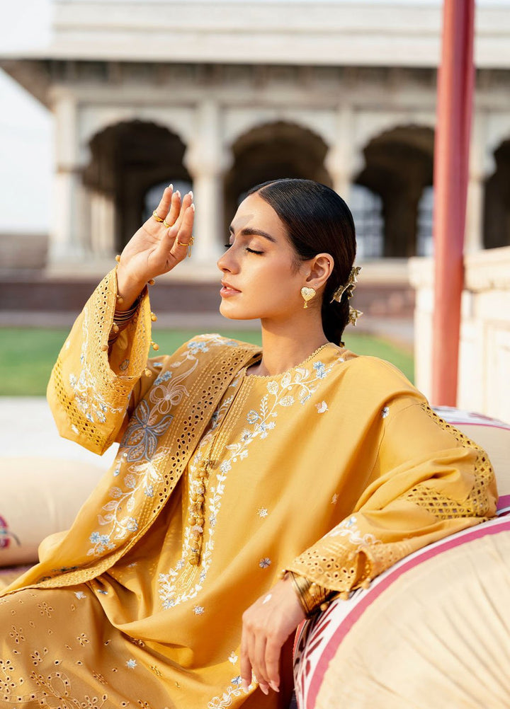 Cross Stitch Print N Embroidery Lawn Suits Unstitched 3 Piece CS25EL Mustard Mirage - Summer Collection