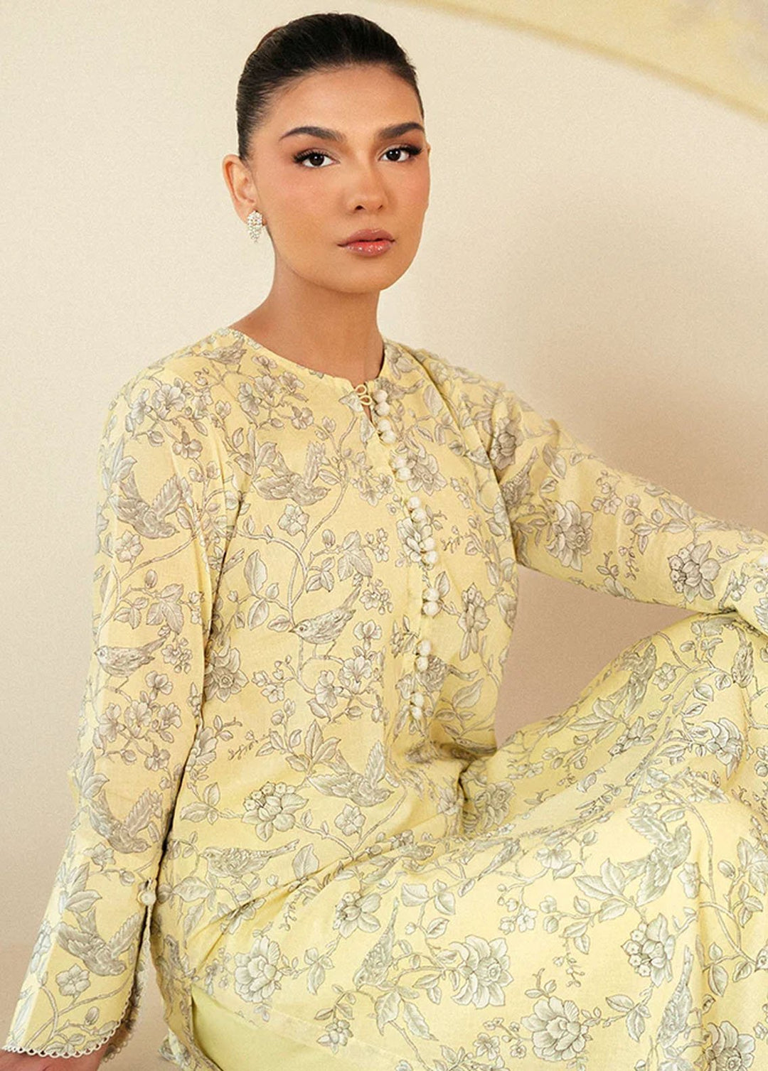 Cross Stitch Printed Lawn Suits Unstitched 3 Piece CS24DL D-01 Cream Brulee - Summer Collection