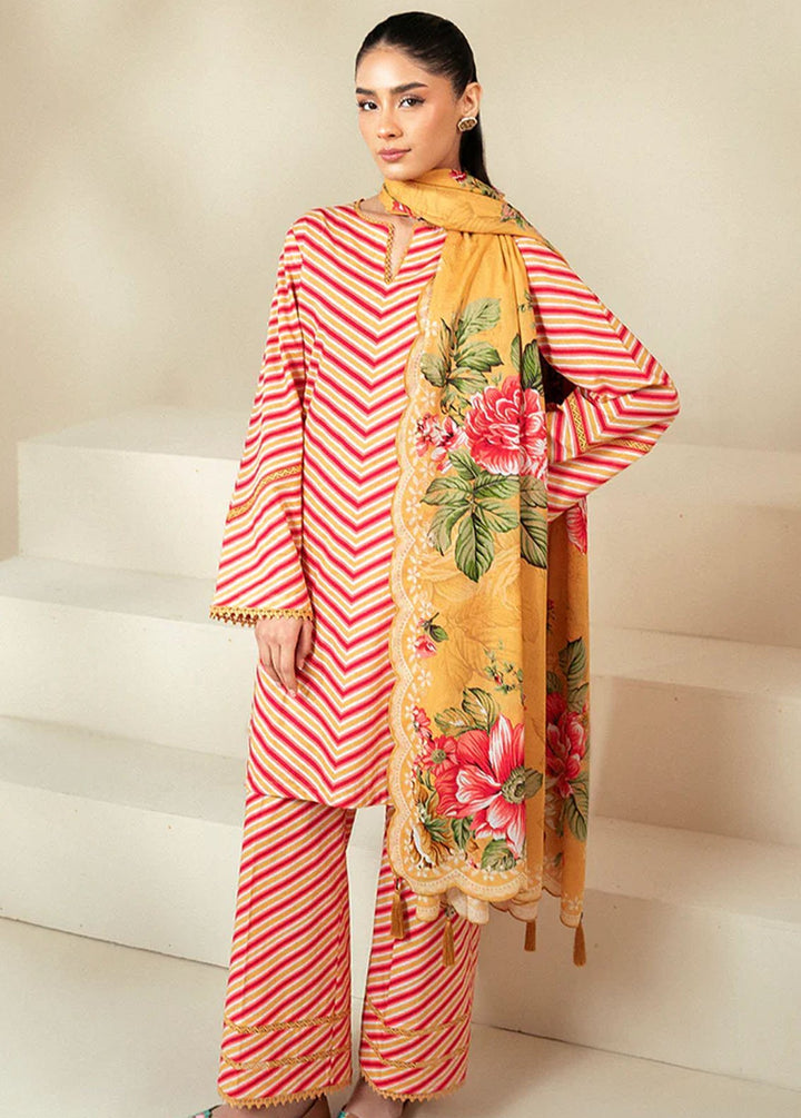 Cross Stitch Printed Lawn Suits Unstitched 3 Piece CS24DL D-06 Golden Rosado - Summer Collection