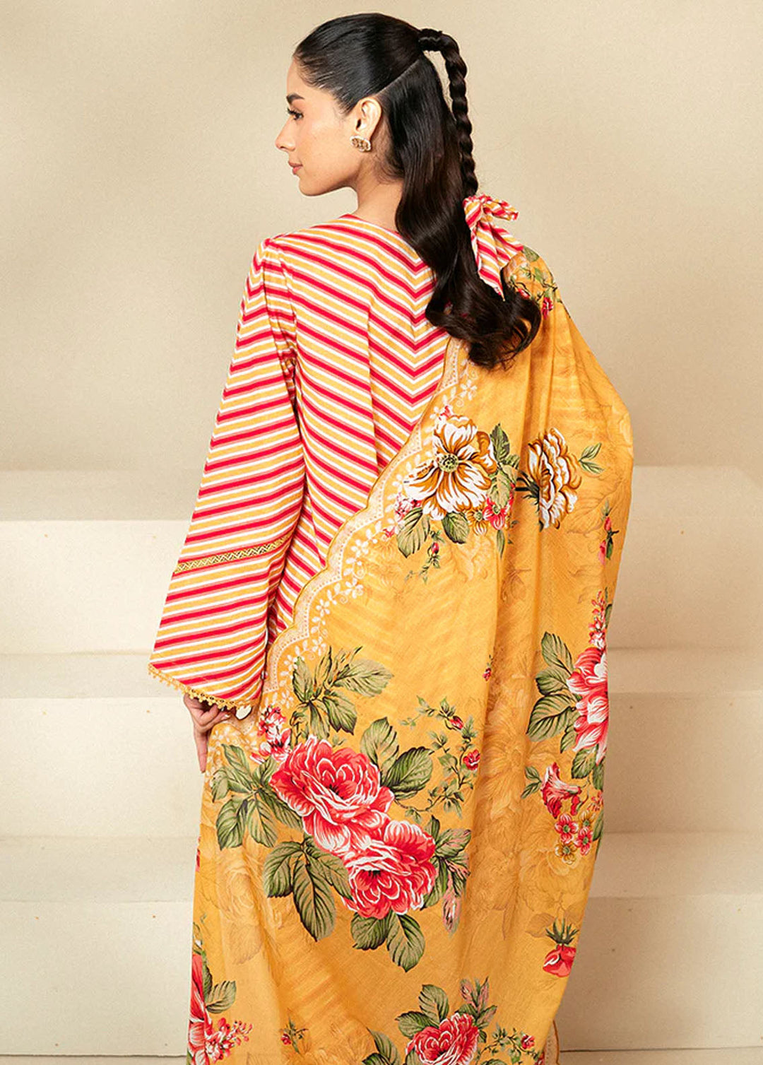 Cross Stitch Printed Lawn Suits Unstitched 3 Piece CS24DL D-06 Golden Rosado - Summer Collection