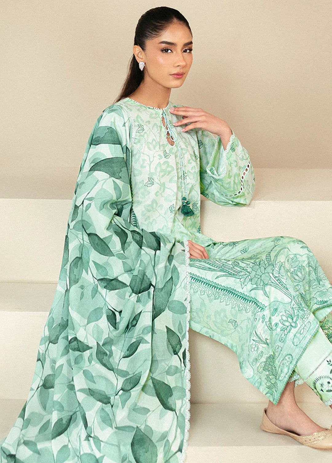 Cross Stitch Printed Lawn Suits Unstitched 3 Piece CS24DL D-09 Minty Meadow - Summer Collection