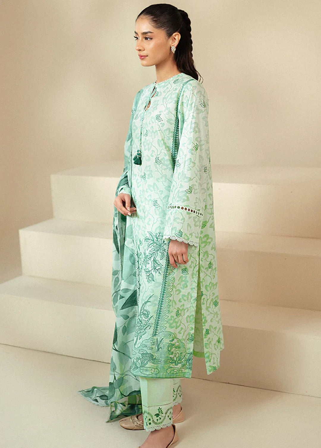 Cross Stitch Printed Lawn Suits Unstitched 3 Piece CS24DL D-09 Minty Meadow - Summer Collection