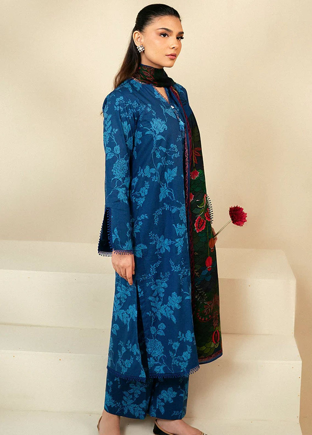 Cross Stitch Printed Lawn Suits Unstitched 3 Piece CS24DL D-13 Teal Oakley - Summer Collection