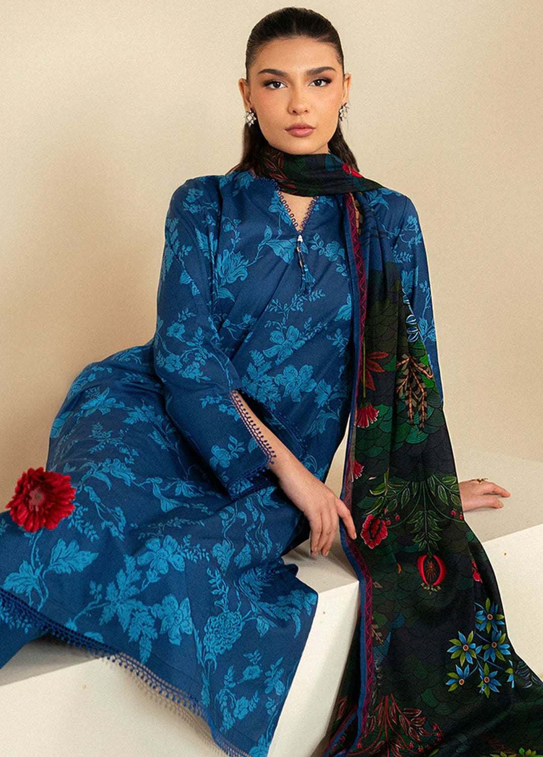 Cross Stitch Printed Lawn Suits Unstitched 3 Piece CS24DL D-13 Teal Oakley - Summer Collection