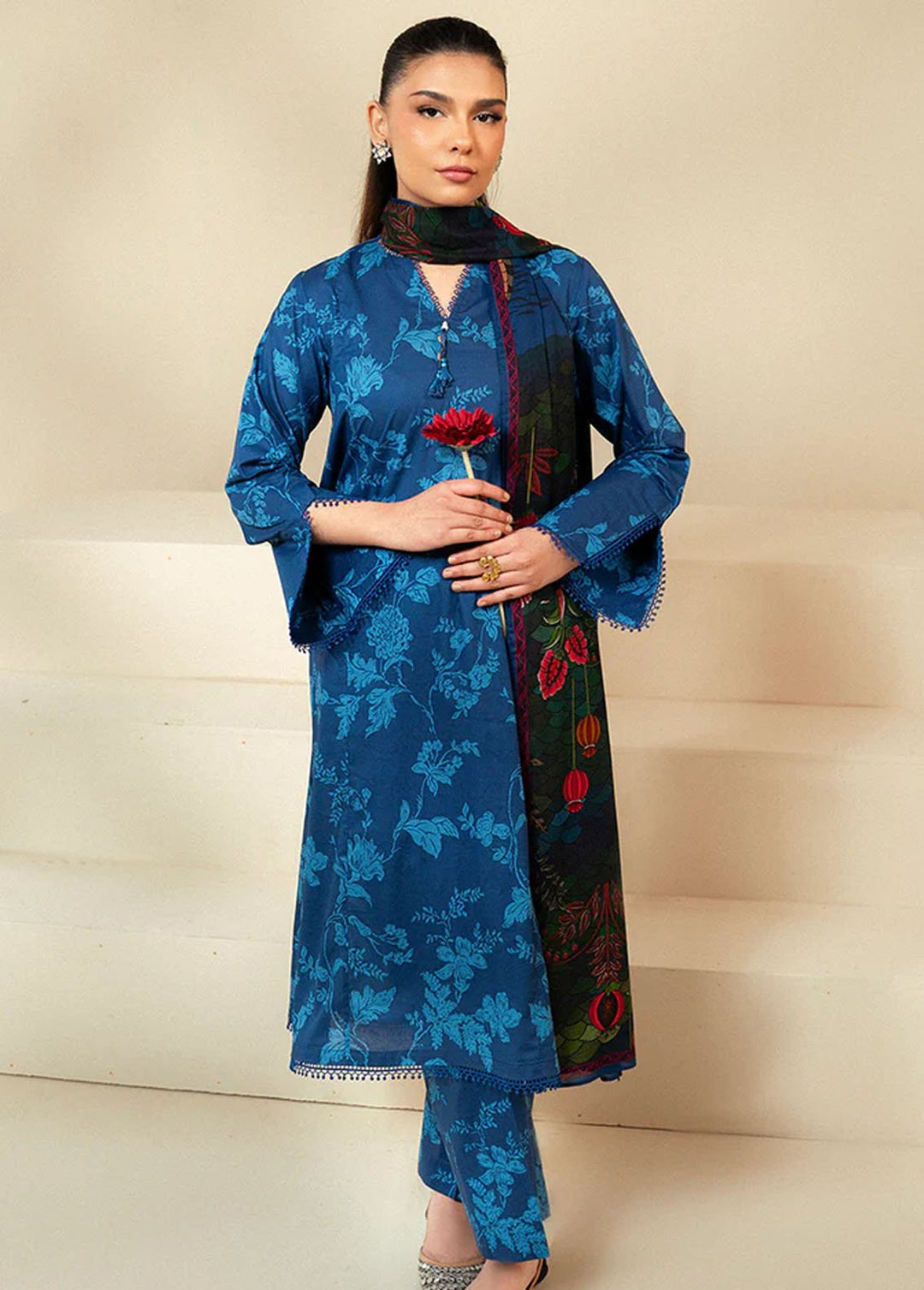 Cross Stitch Printed Lawn Suits Unstitched 3 Piece CS24DL D-13 Teal Oakley - Summer Collection