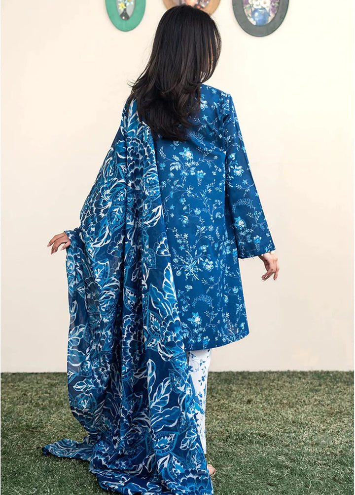 Cross Stitch Printed Lawn Suits Unstitched 3 Piece CS25DL Blue Roseate - Summer Collection