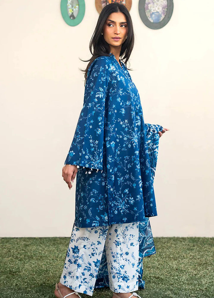 Cross Stitch Printed Lawn Suits Unstitched 3 Piece CS25DL Blue Roseate - Summer Collection