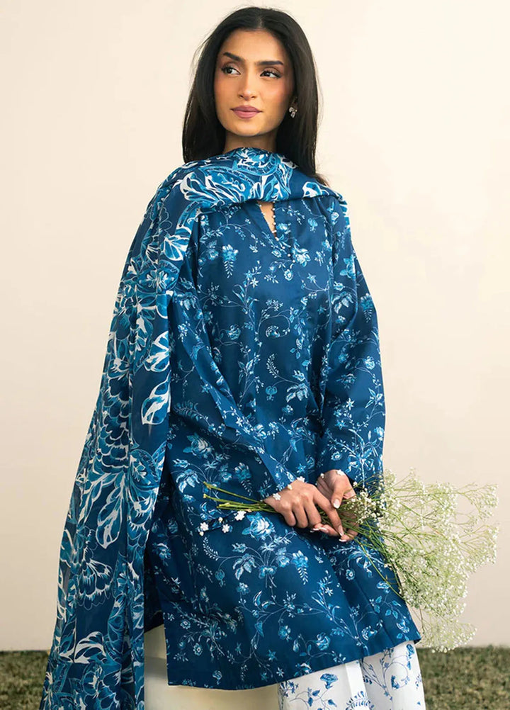 Cross Stitch Printed Lawn Suits Unstitched 3 Piece CS25DL Blue Roseate - Summer Collection