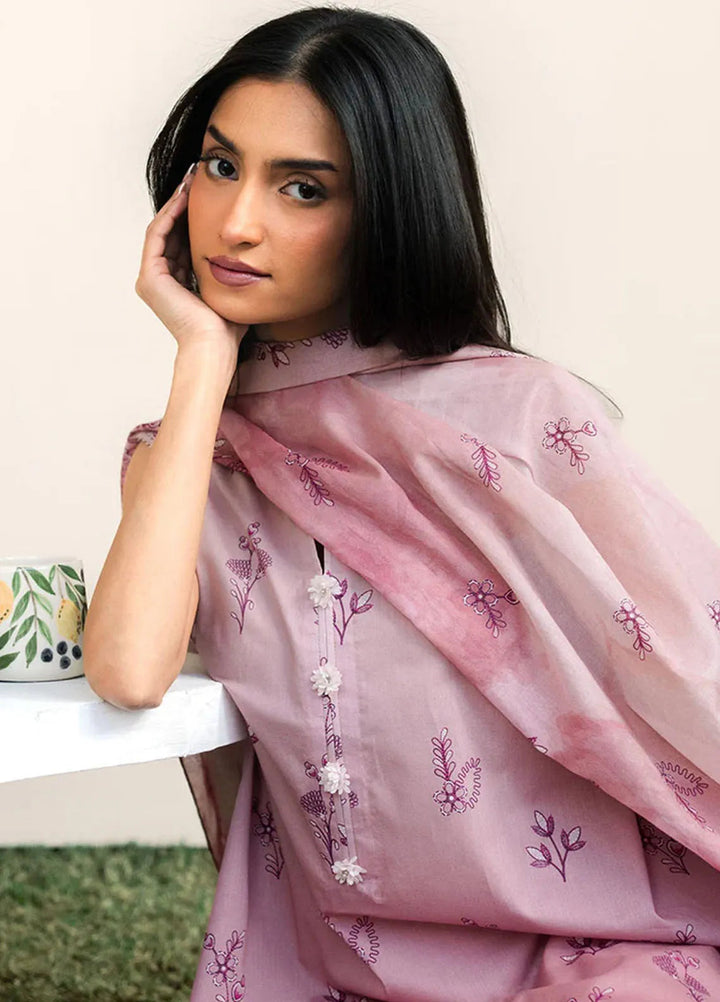 Cross Stitch Printed Lawn Suits Unstitched 3 Piece CS25DL Pink Splash - Summer Collection