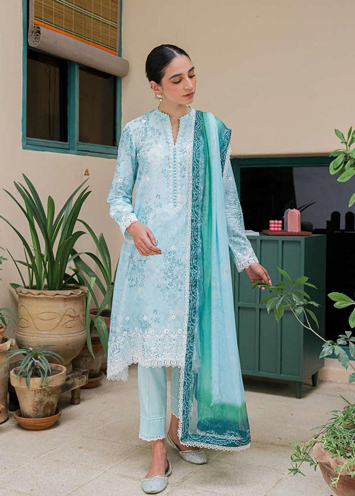 Seher By Cross Stitch Embroidered Cambric Suits Unstitched 3 Piece CS22S 02 Cyan Mist - Premium Collection