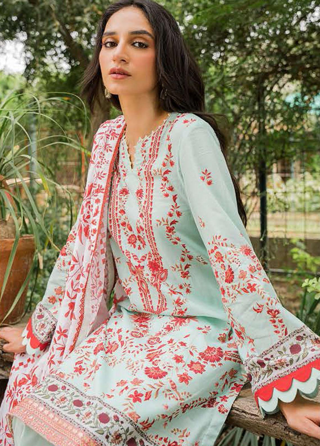 Seher By Cross Stitch Embroidered Cambric Suits Unstitched 3 Piece CS22S 06 Ivy Mermaid - Premium Collection