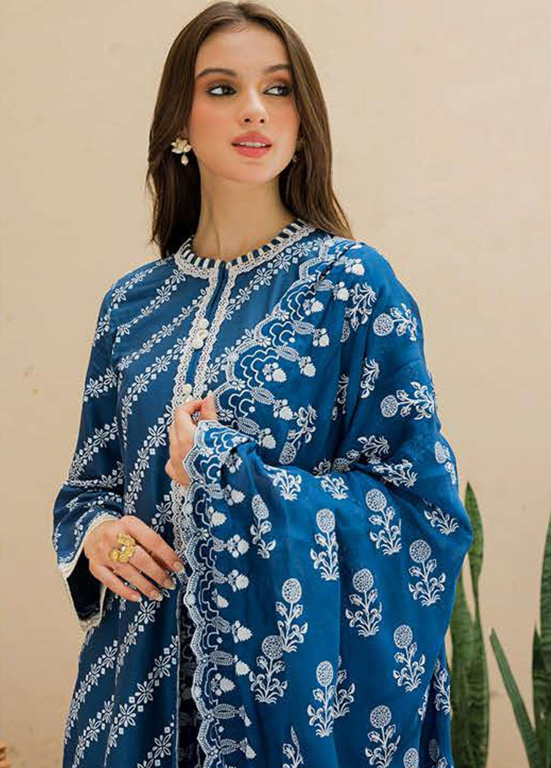 Seher By Cross Stitch Embroidered Cambric Suits Unstitched 3 Piece CS22S 07 Mystique Blue - Premium Collection