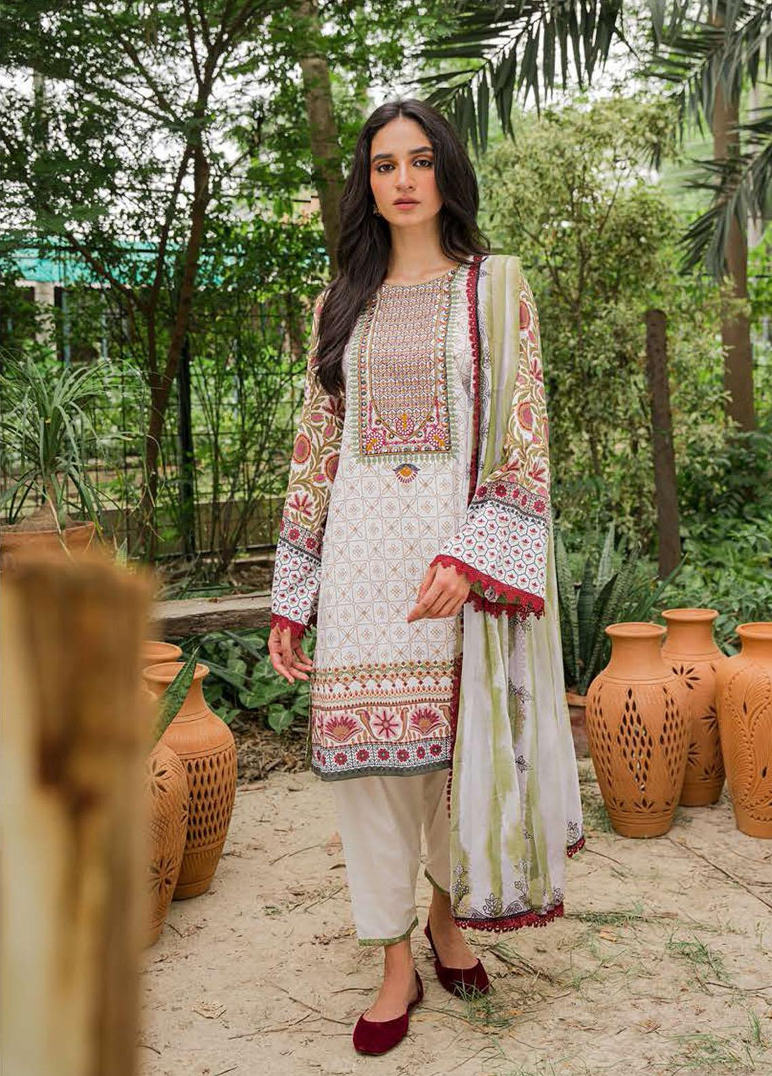 Seher By Cross Stitch Embroidered Cambric Suits Unstitched 3 Piece CS22S 10 Sterling White - Premium Collection