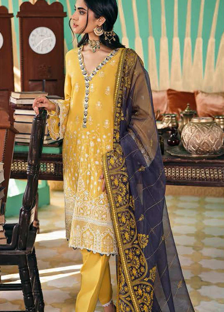 Cross Stitch Embroidered Lawn Suits Unstitched 3 Piece CS21SU 01-AMBER SAUTERNE - Luxury Collection
