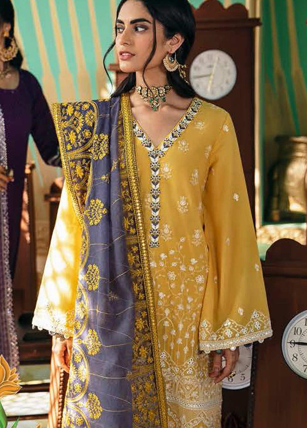 Cross Stitch Embroidered Lawn Suits Unstitched 3 Piece CS21SU 01-AMBER SAUTERNE - Luxury Collection