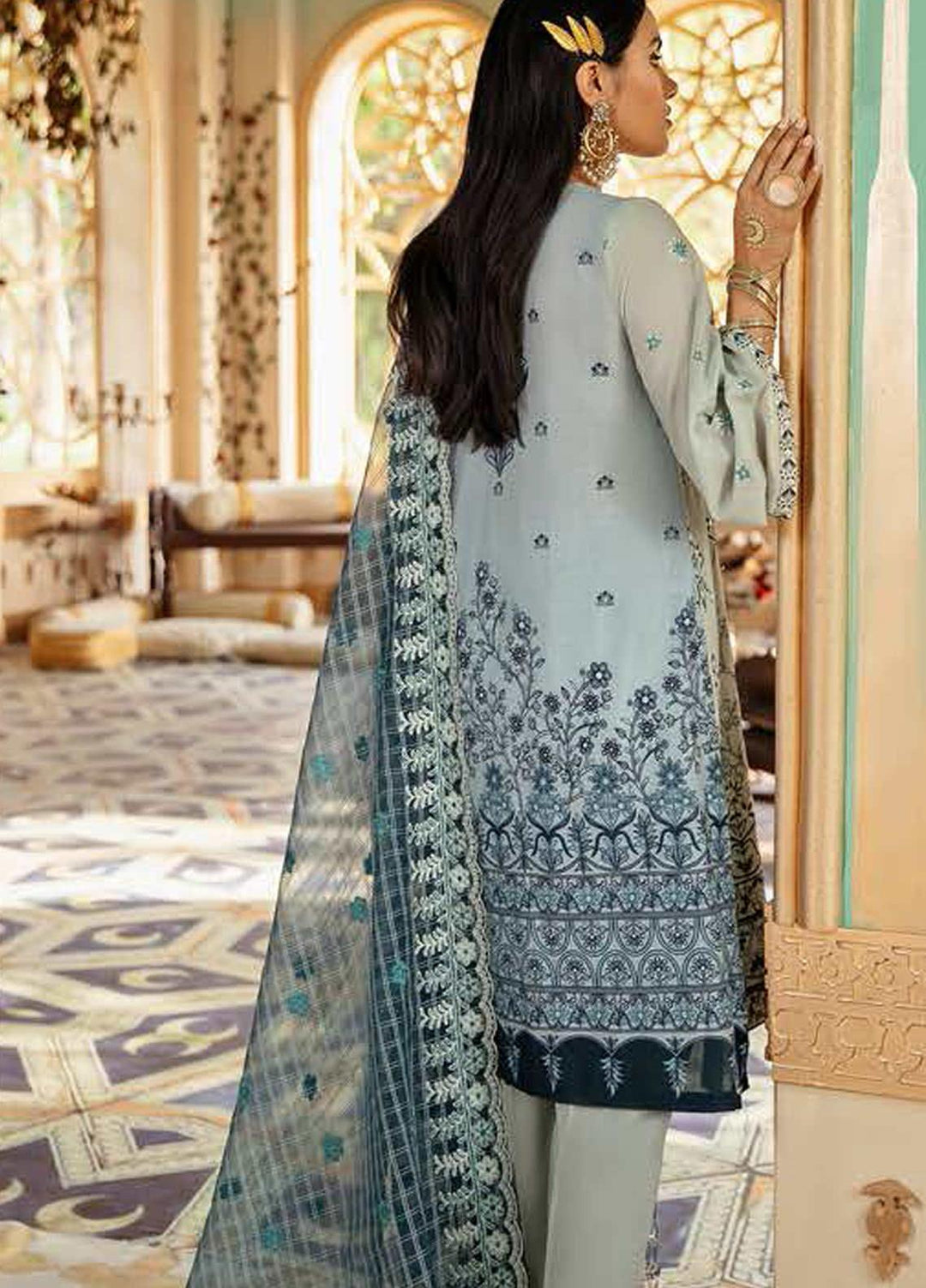 Cross Stitch Embroidered Lawn Suits Unstitched 3 Piece CS21SU 04-CRADLE ASH - Luxury Collection