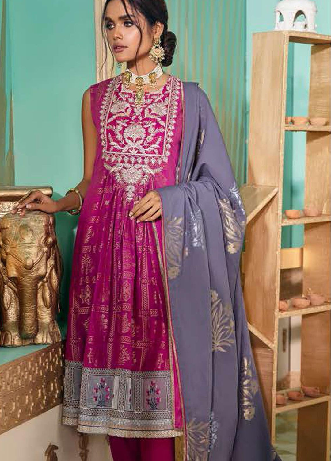 Cross Stitch Embroidered Lawn Suits Unstitched 3 Piece CS21SU 12-DAREECHAH-E-GUL - Luxury Collection