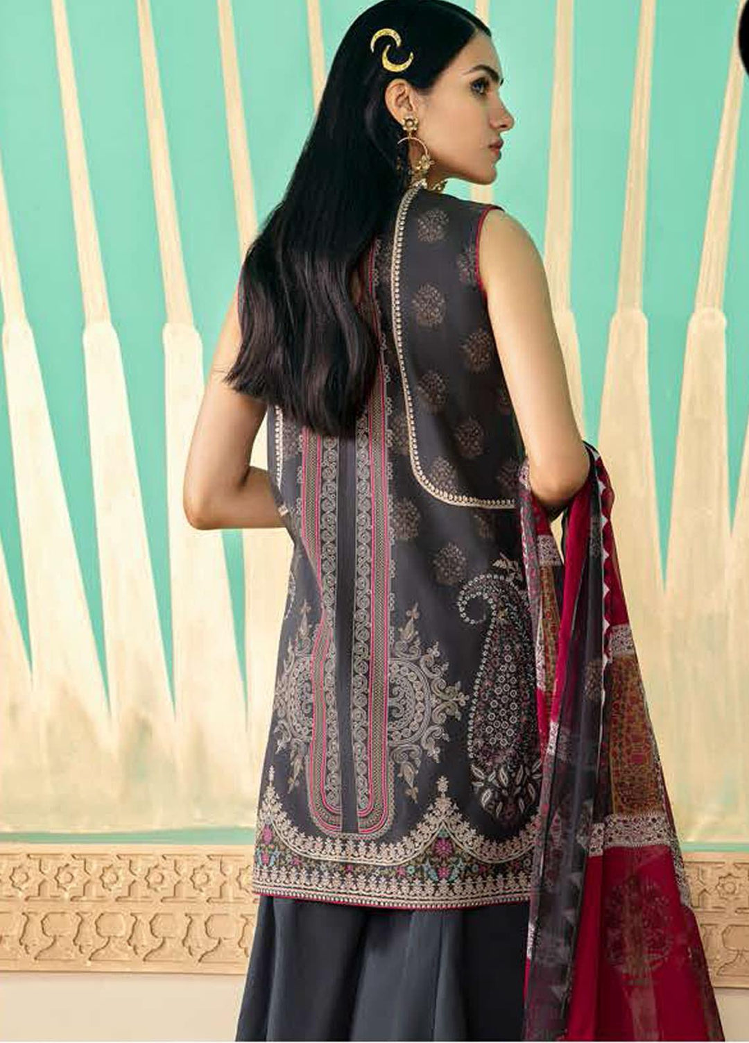 Cross Stitch Embroidered Lawn Suits Unstitched 3 Piece CS21SU 17-BLACK ODYSSEY - Luxury Collection