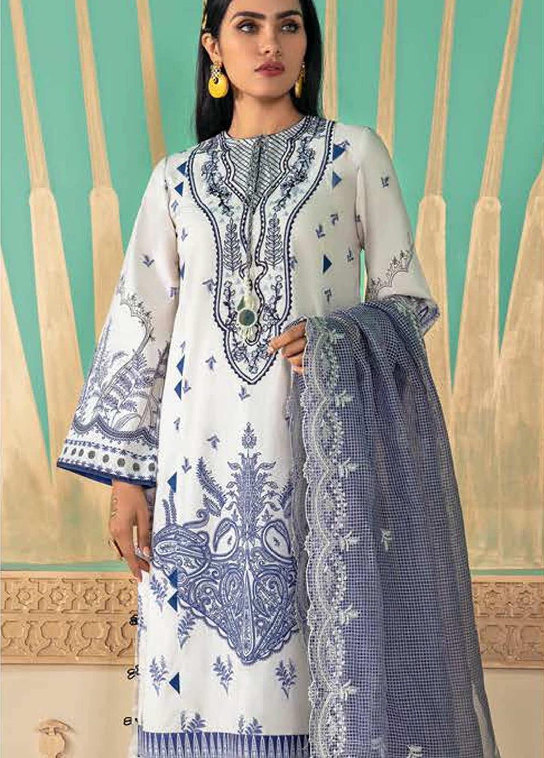 Cross Stitch Embroidered Lawn Suits Unstitched 3 Piece CS21SU 18-DAMASK TALES - Luxury Collection