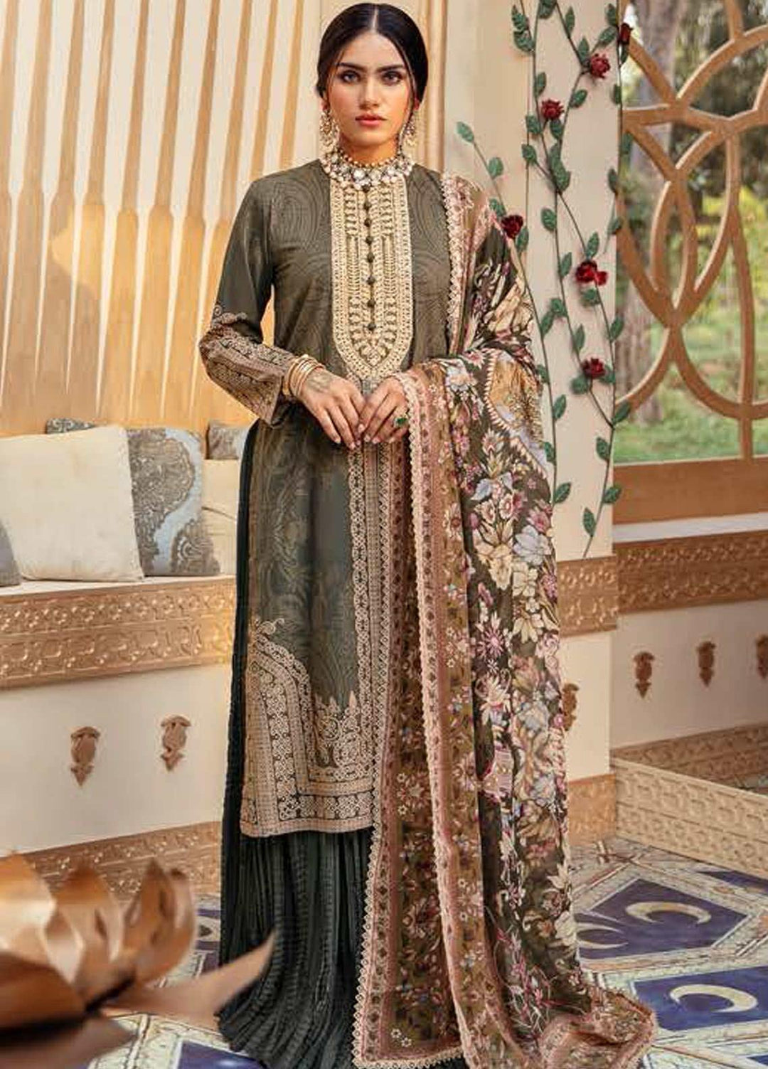 Cross Stitch Embroidered Lawn Suits Unstitched 3 Piece CS21SU 20-JADE FIGURINE - Luxury Collection