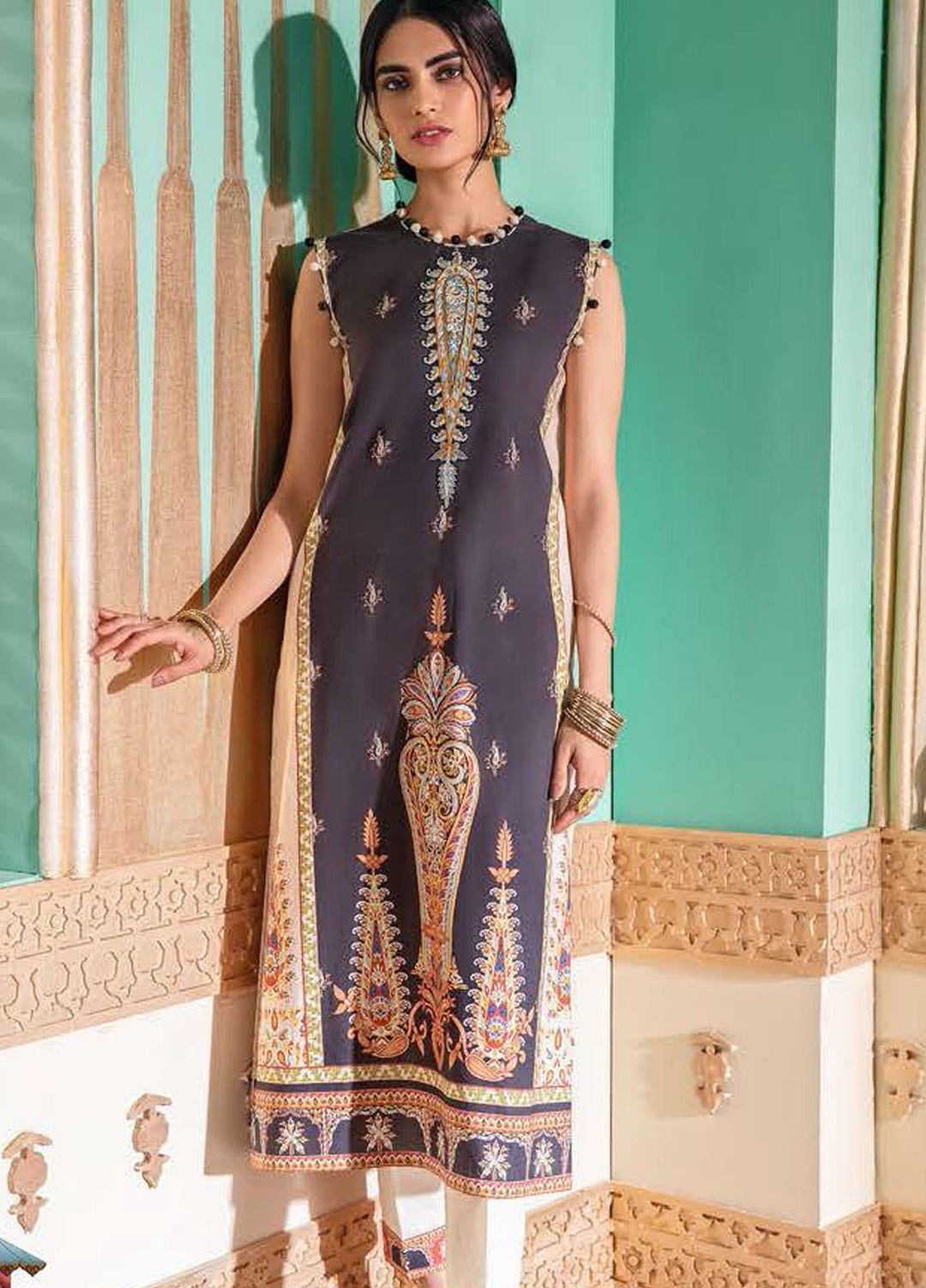Cross Stitch Embroidered Lawn Suits Unstitched 2 Piece CS21SU 24-BEIGE BREEZE - Luxury Collection