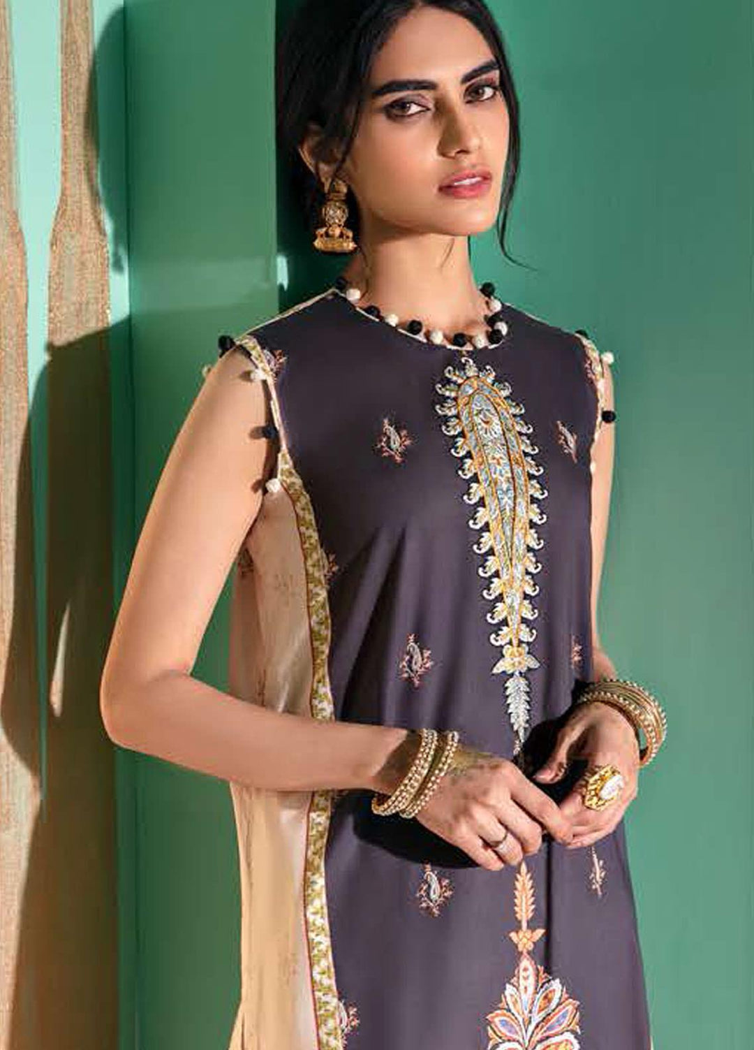 Cross Stitch Embroidered Lawn Suits Unstitched 2 Piece CS21SU 24-BEIGE BREEZE - Luxury Collection