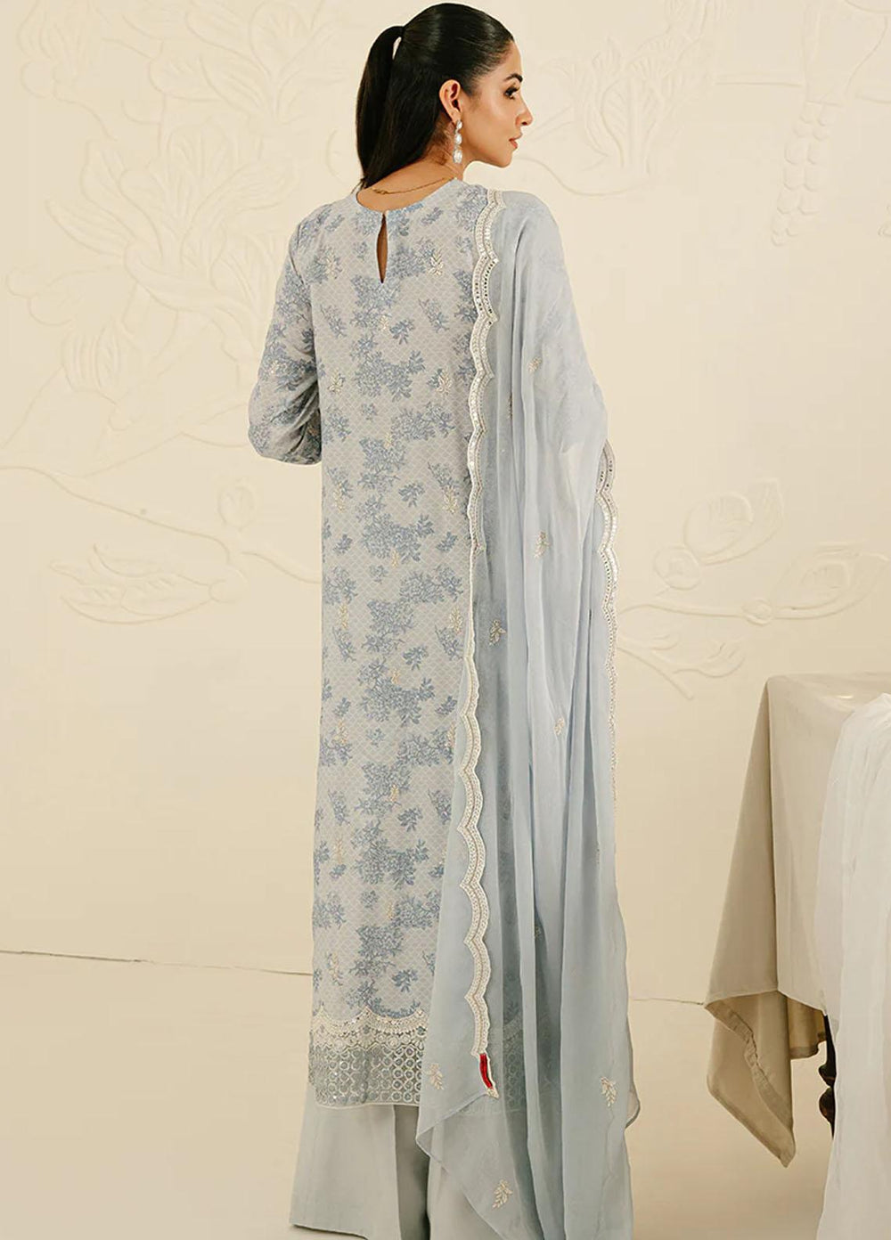 Cross Stitch Embroidered Silk Suits Unstitched 3 Piece CS23TBT Ballard Blue - Festive Collection
