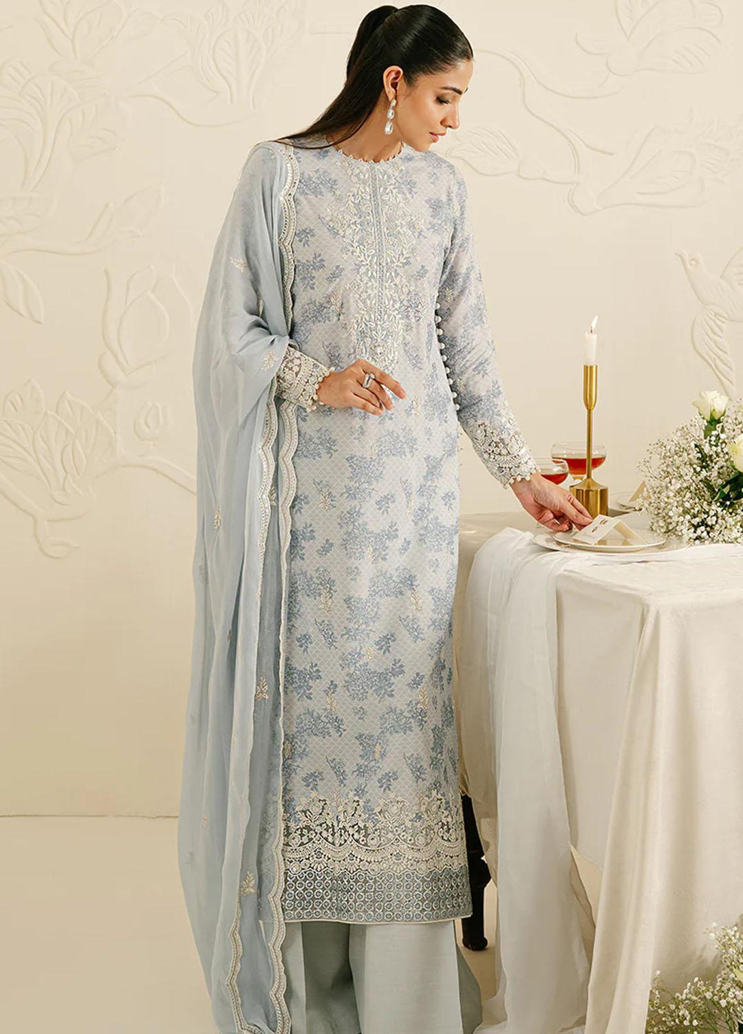 Cross Stitch Embroidered Silk Suits Unstitched 3 Piece CS23TBT Ballard Blue - Festive Collection