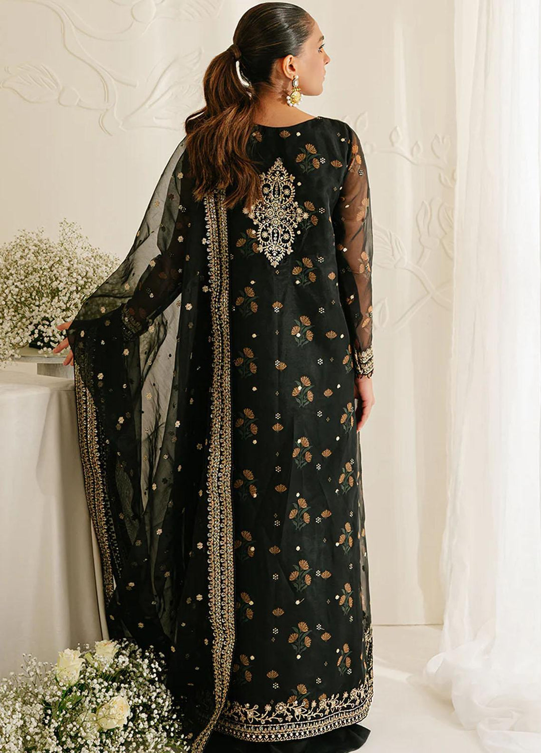 Cross Stitch Embroidered Organza Suits Unstitched 4 Piece CS23TBT Bristol Raven - Festive Collection