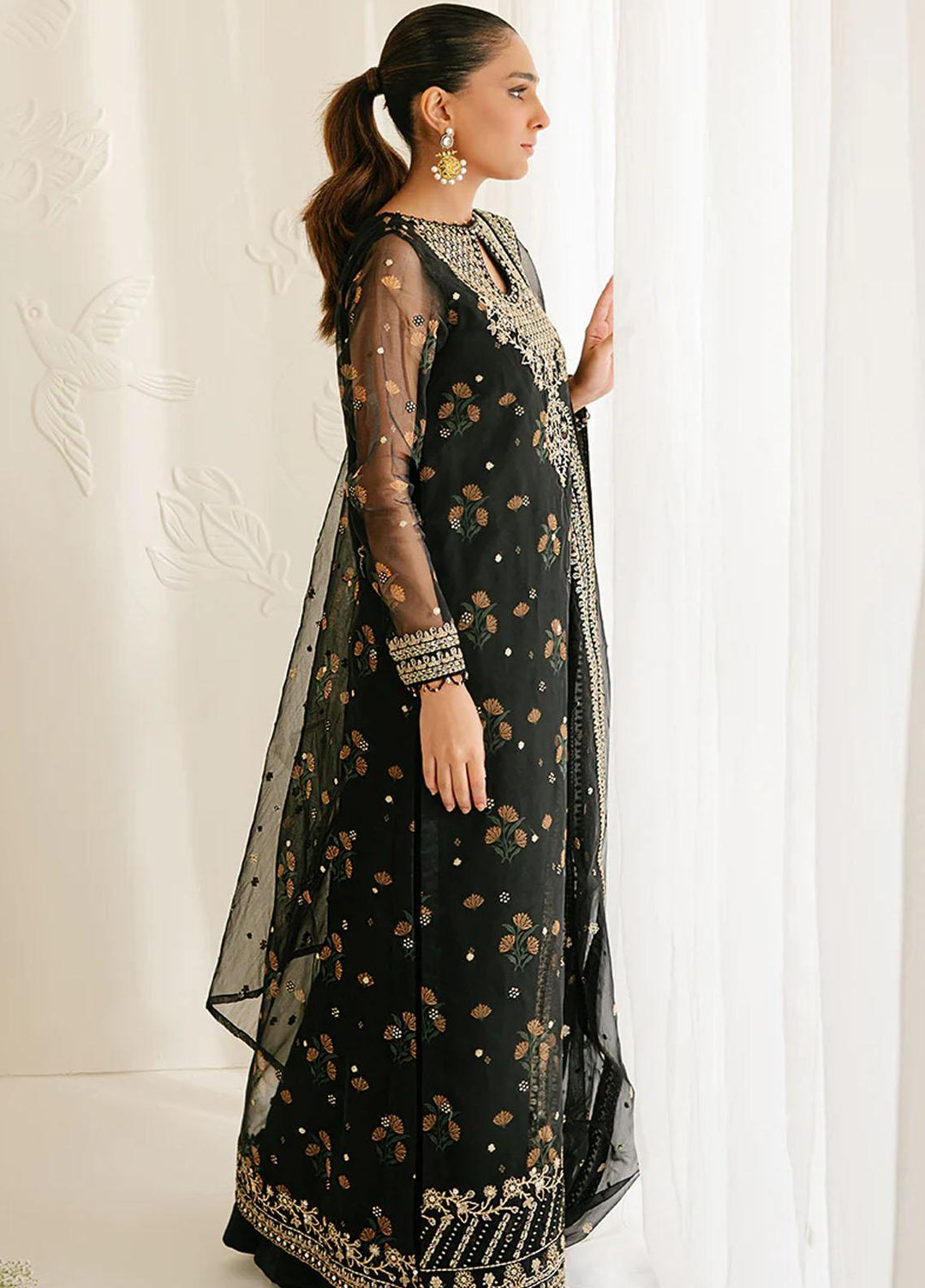 Cross Stitch Embroidered Organza Suits Unstitched 4 Piece CS23TBT Bristol Raven - Festive Collection