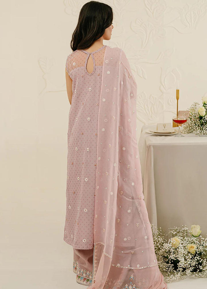 Cross Stitch Embroidered Organza Suits Unstitched 4 Piece CS23TBT Cradle Pink - Festive Collection