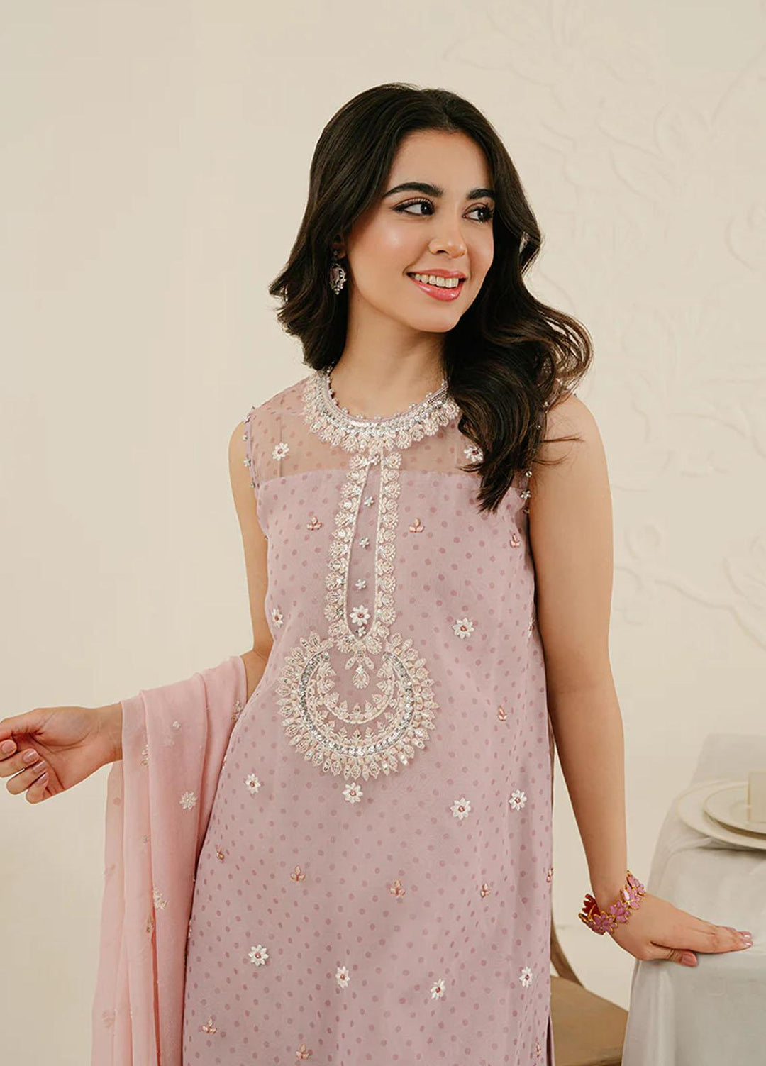 Cross Stitch Embroidered Organza Suits Unstitched 4 Piece CS23TBT Cradle Pink - Festive Collection